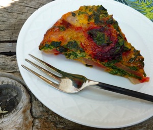 Crustless Beet Quiche with Beet Greens @ Traditional-Foods.com