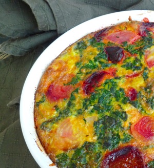 Crustless Beet Quiche with Beet Greens @ Traditional-Foods.com